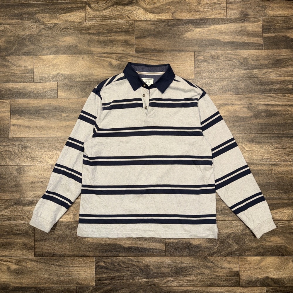 Jos A Bank 1905 Men's XL Long Sleeve 1/4 Button Polo Shirt Navy & Grey Striped